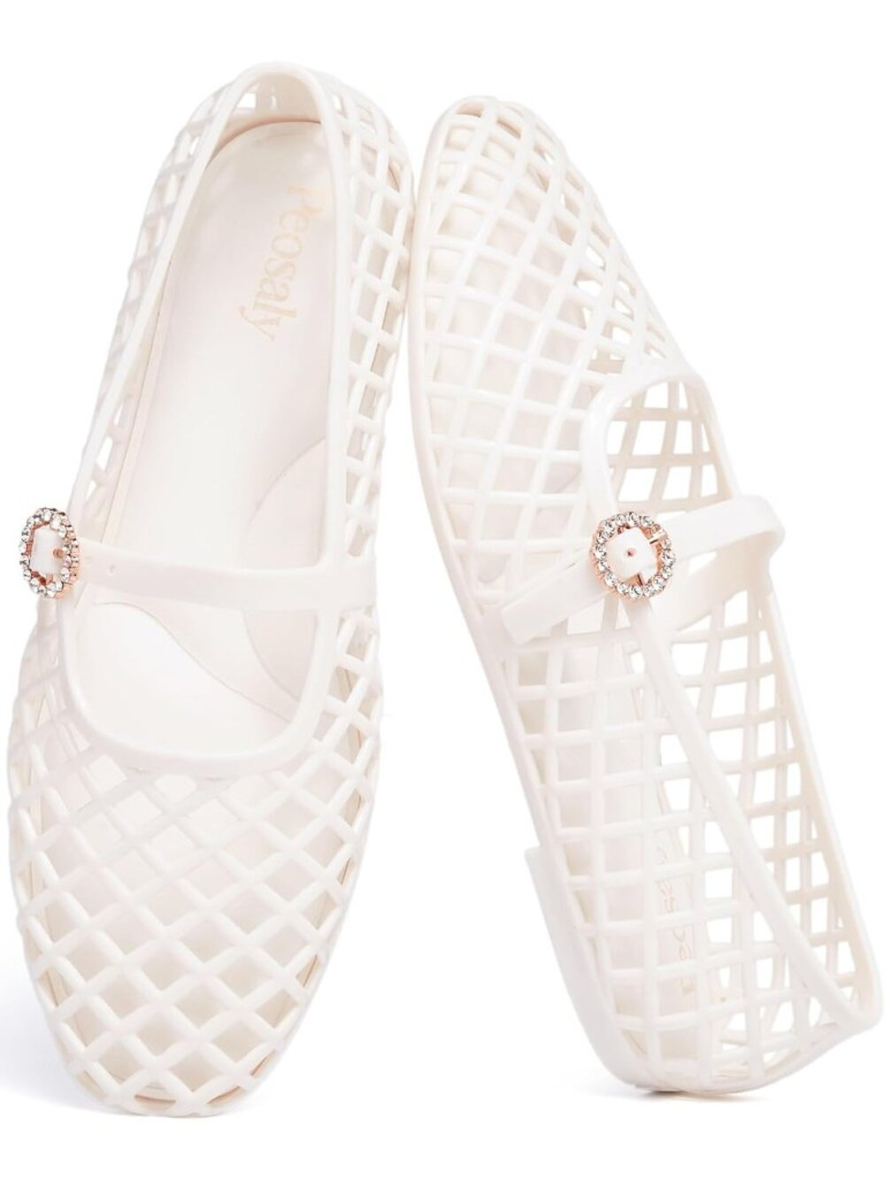Women's Mary Jan White Comfortable Slip On Pointed Toe Jelly Flats Casual Shoes